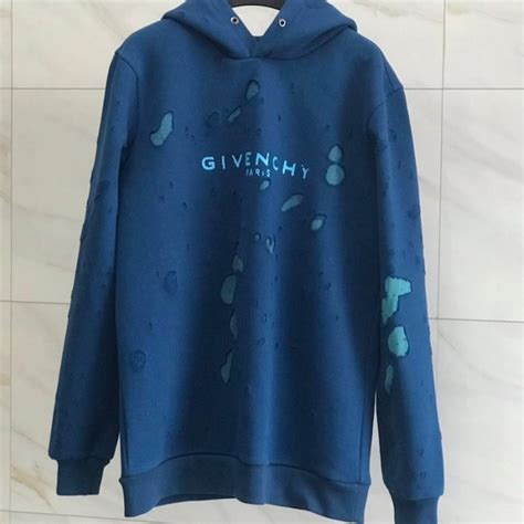 givenchy blue hoodie destroyed|Givenchy sweatshirt fleece.